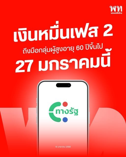 เงินหมื่นเฟส 2 ผู้สูงอายุ พร้อมโอน 27 ม.ค.